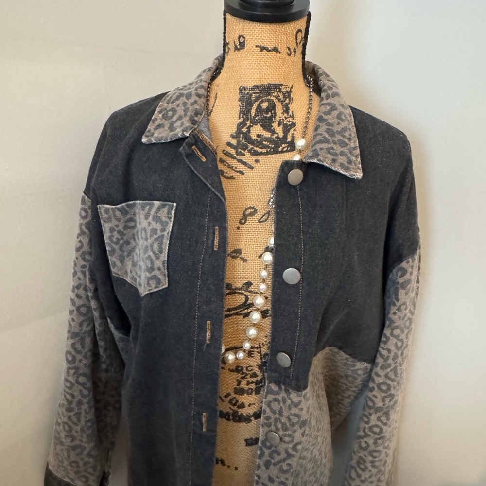 HYFVE Black and Brown Leopard Jean Jacket